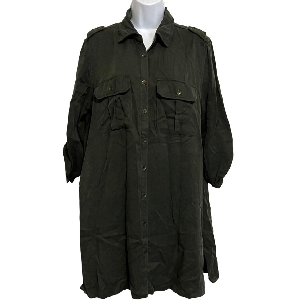 Buddy Basics Rucker Mini Dress Dark Grey 3/4 Roll Tab Sleeve Tencel Size M